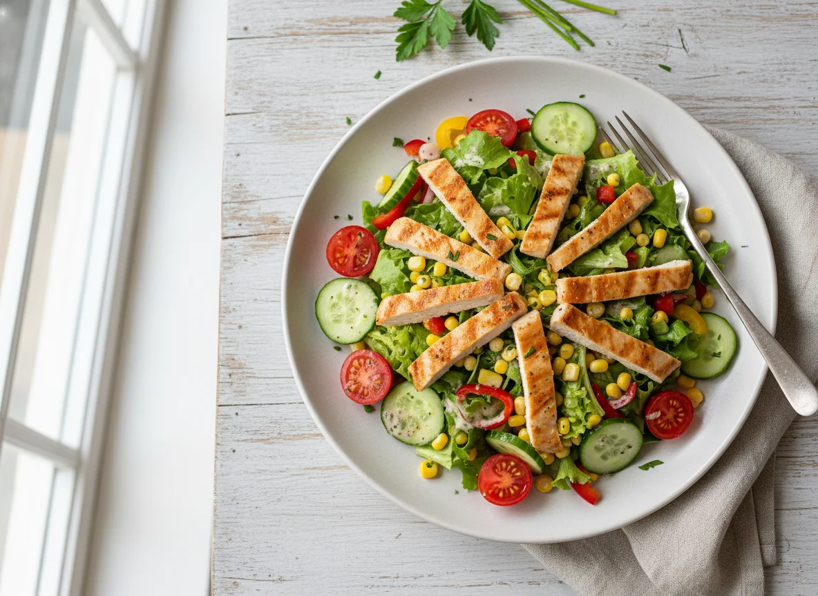 Hähnchensalat mit Mais und Gemüse photo