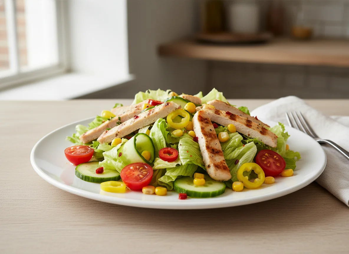 Hähnchensalat mit Mais und Peperoni photo