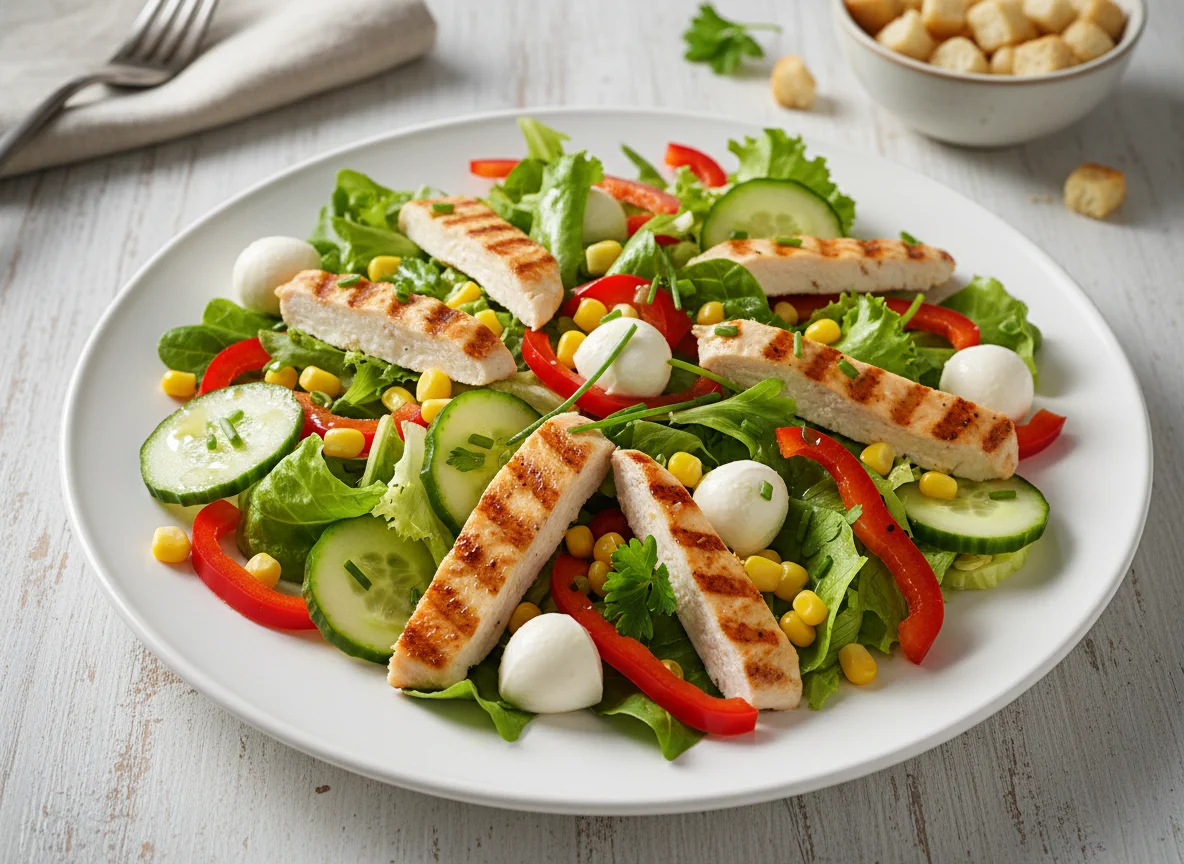 Hähnchensalat mit Mozzarella und Gemüse photo