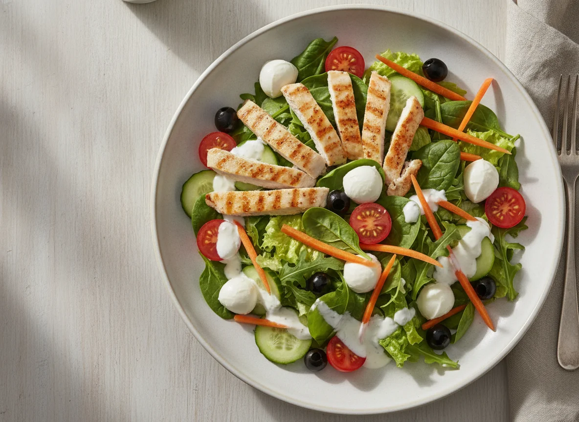 Hähnchen-Salat mit Mozzarella und Joghurt-Dressing photo