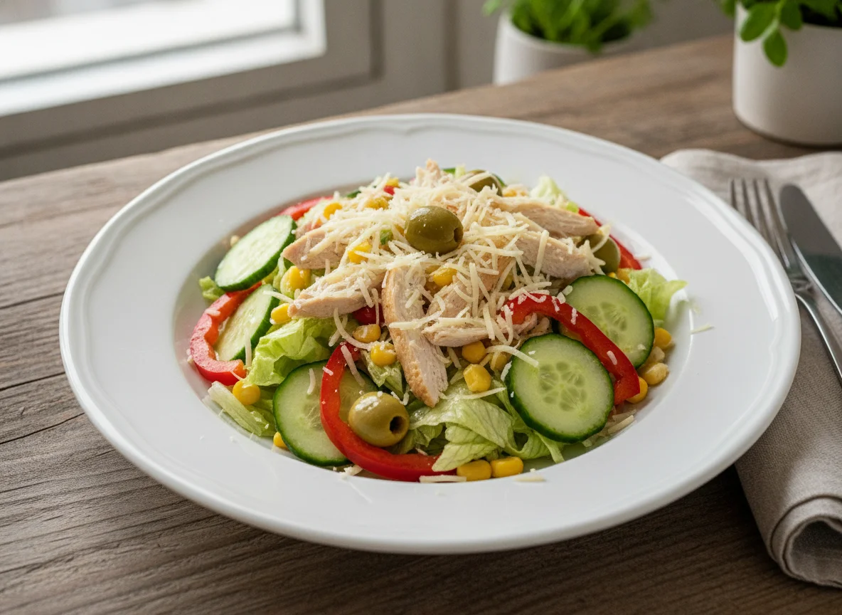 Hähnchen-Salat mit Paprika und Gurke photo