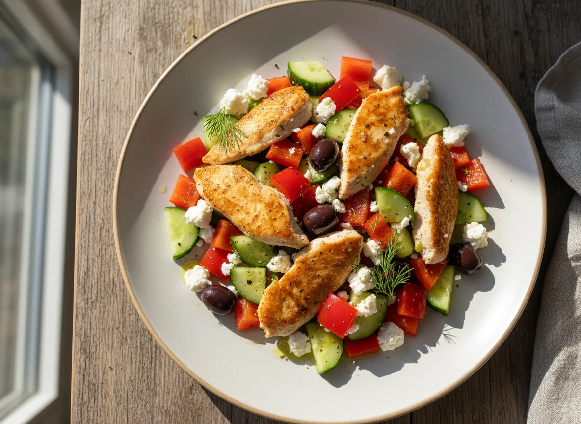 Hähnchensalat mit Paprika und Gurke photo