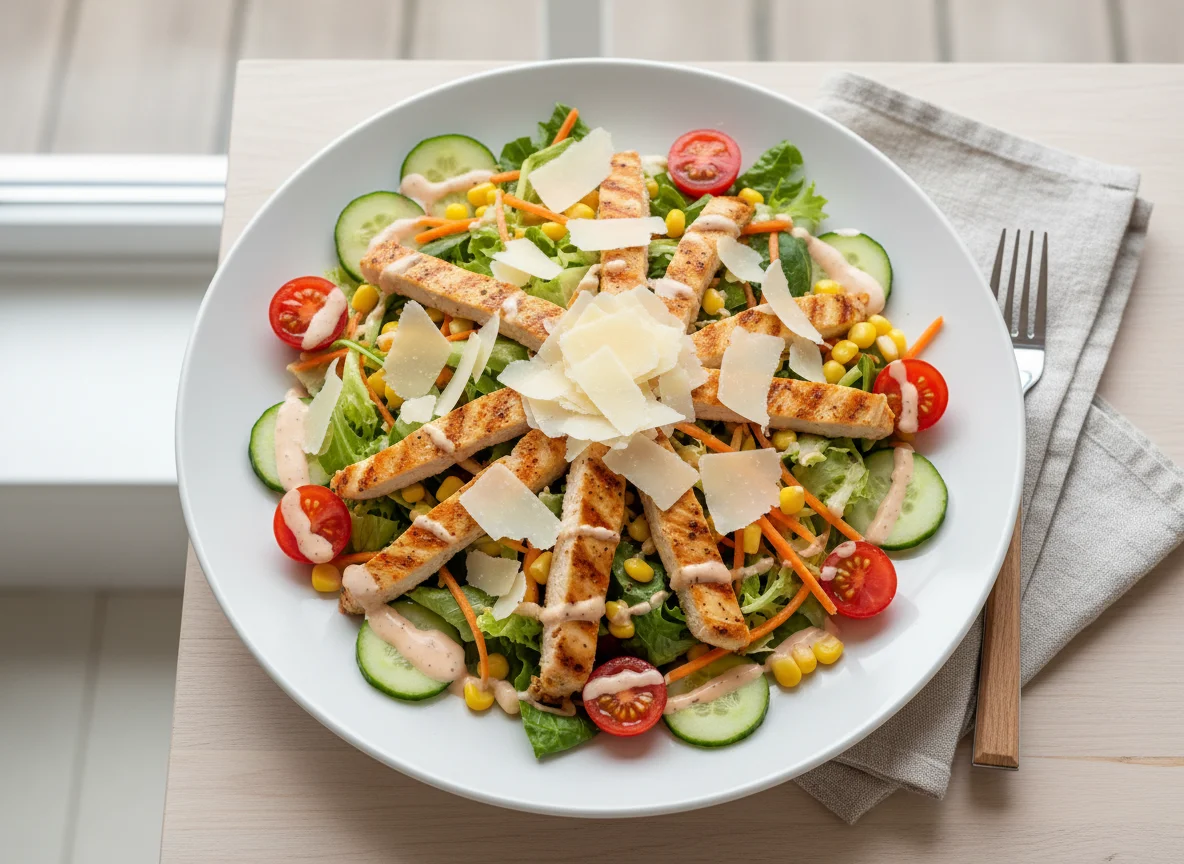 Hähnchensalat mit Parmesan und Dressing photo