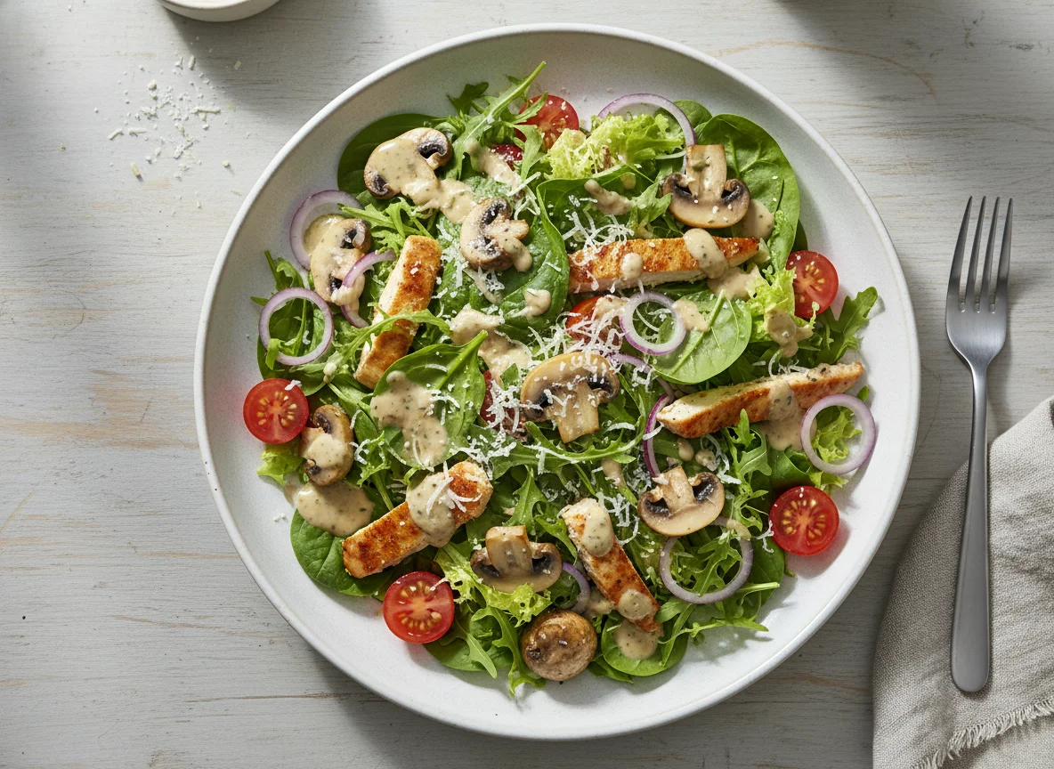 Hähnchensalat mit Pilzen und cremigem Dressing photo