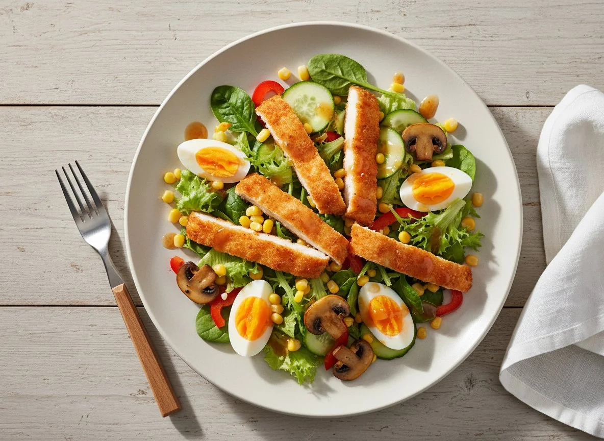 Hähnchensalat mit Pilzen und Ei photo