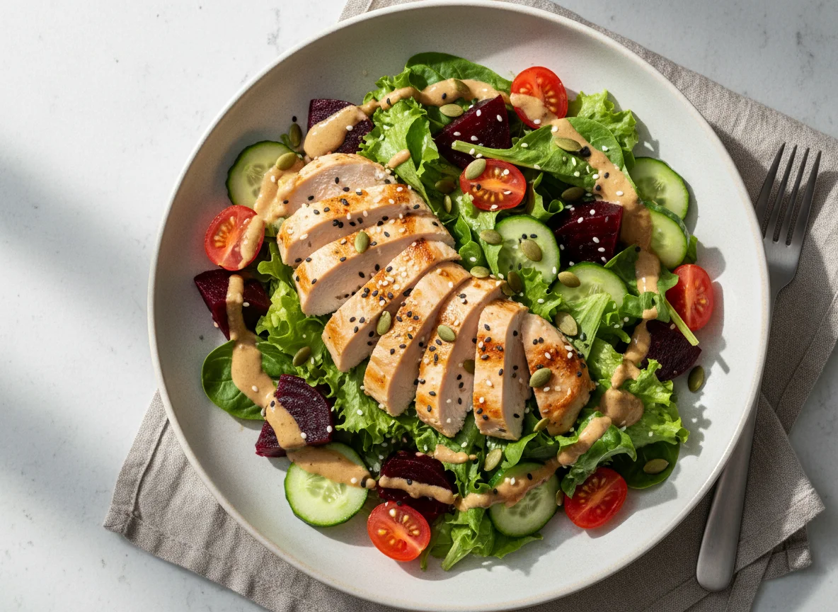Hähnchensalat mit Roter Bete und Dressing photo