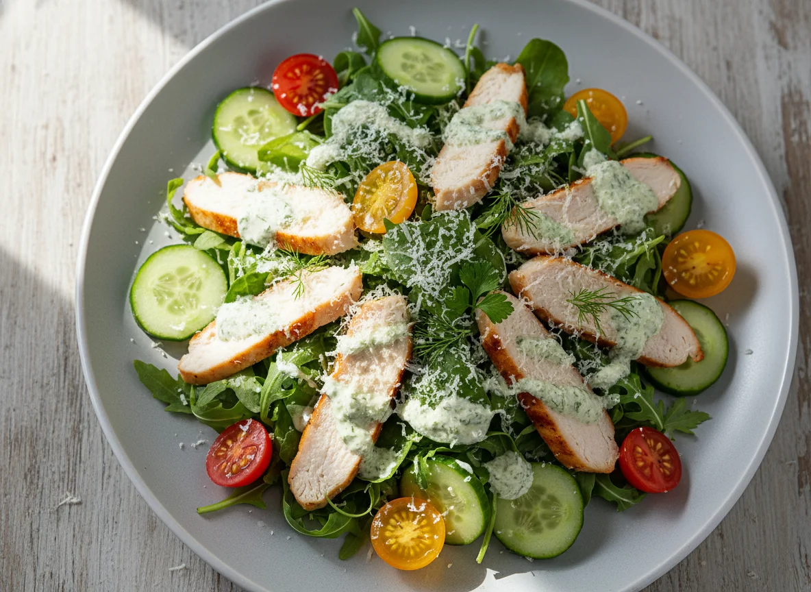 Hähnchensalat mit Rucola und Käse photo
