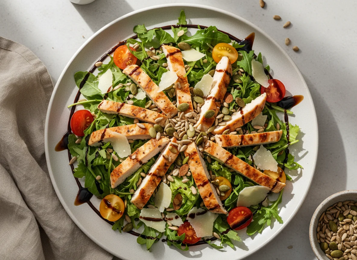 Hähnchensalat mit Rucola und Kernen photo