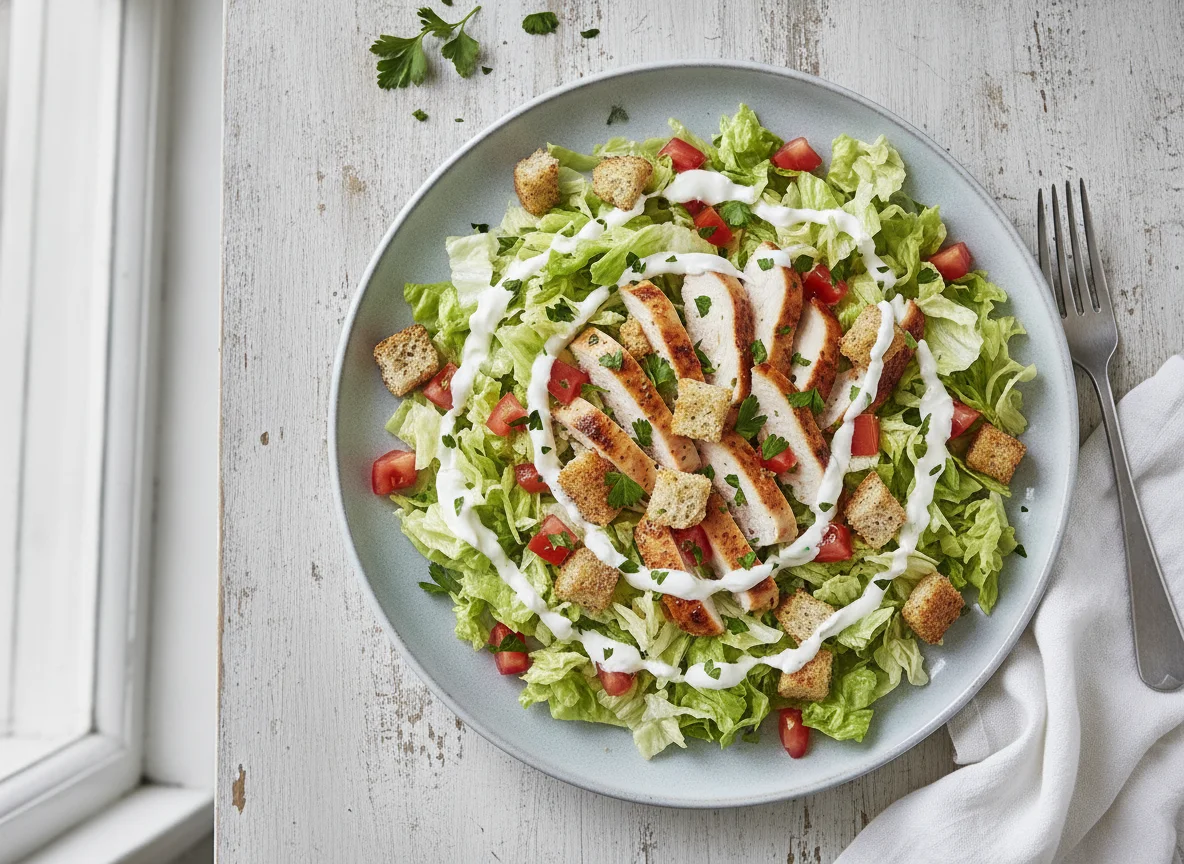 Hähnchensalat mit Skyr-Dressing und Crouton photo