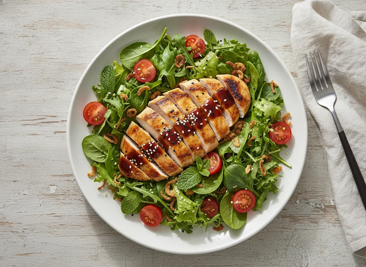 Hähnchen-Salat mit Teriyaki-Sauce photo
