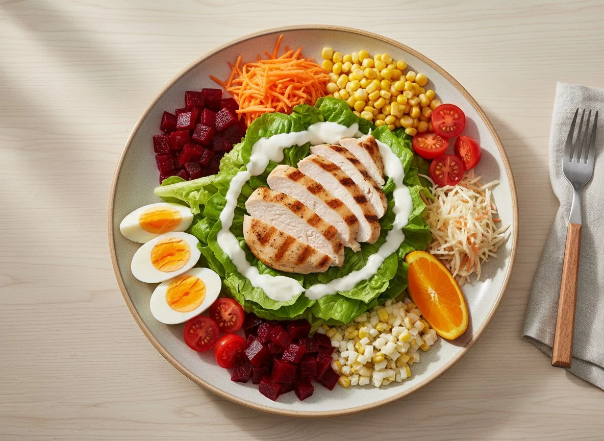 Hähnchensalat mit verschiedenen Beilagen photo