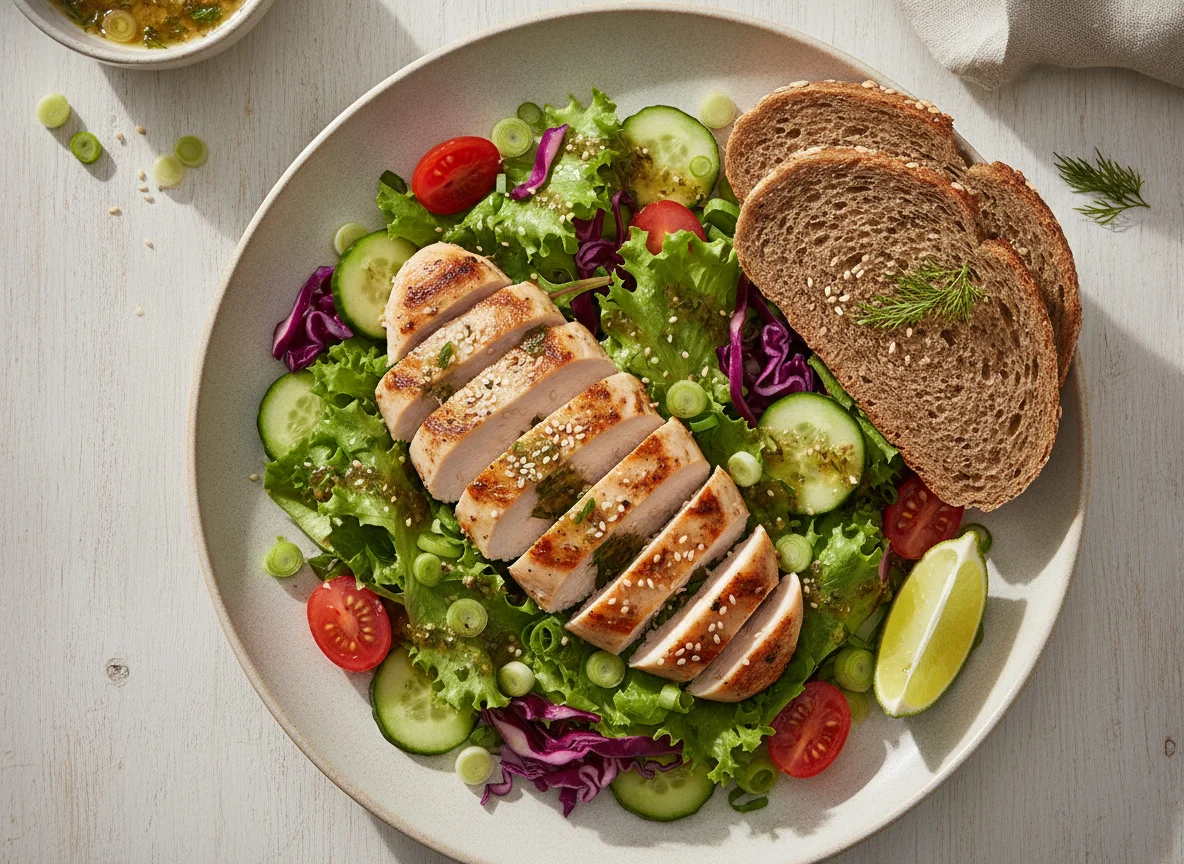 Hähnchen-Salat mit Vollkornbrot photo