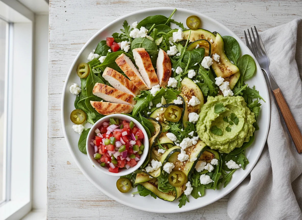 Hähnchensalat mit Zucchini und Guacamole photo