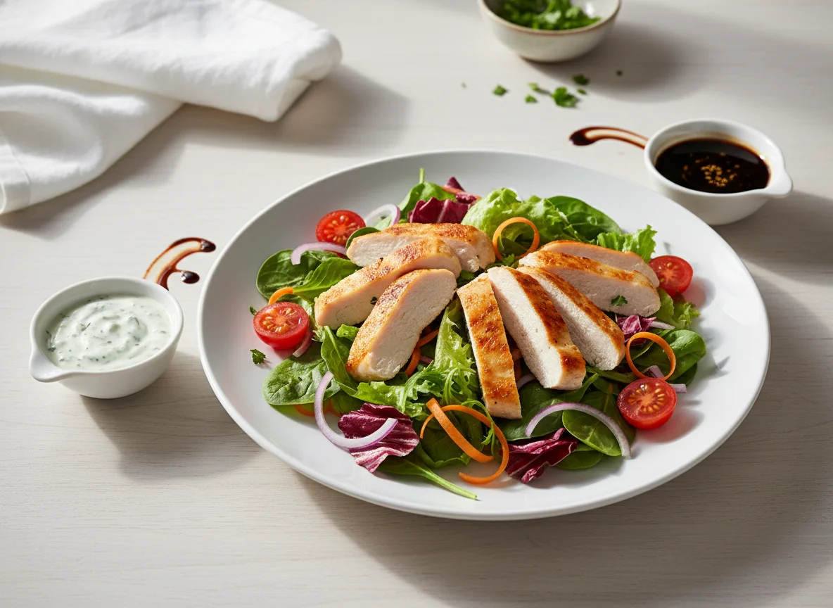 Hähnchensalat mit zwei Dressings photo