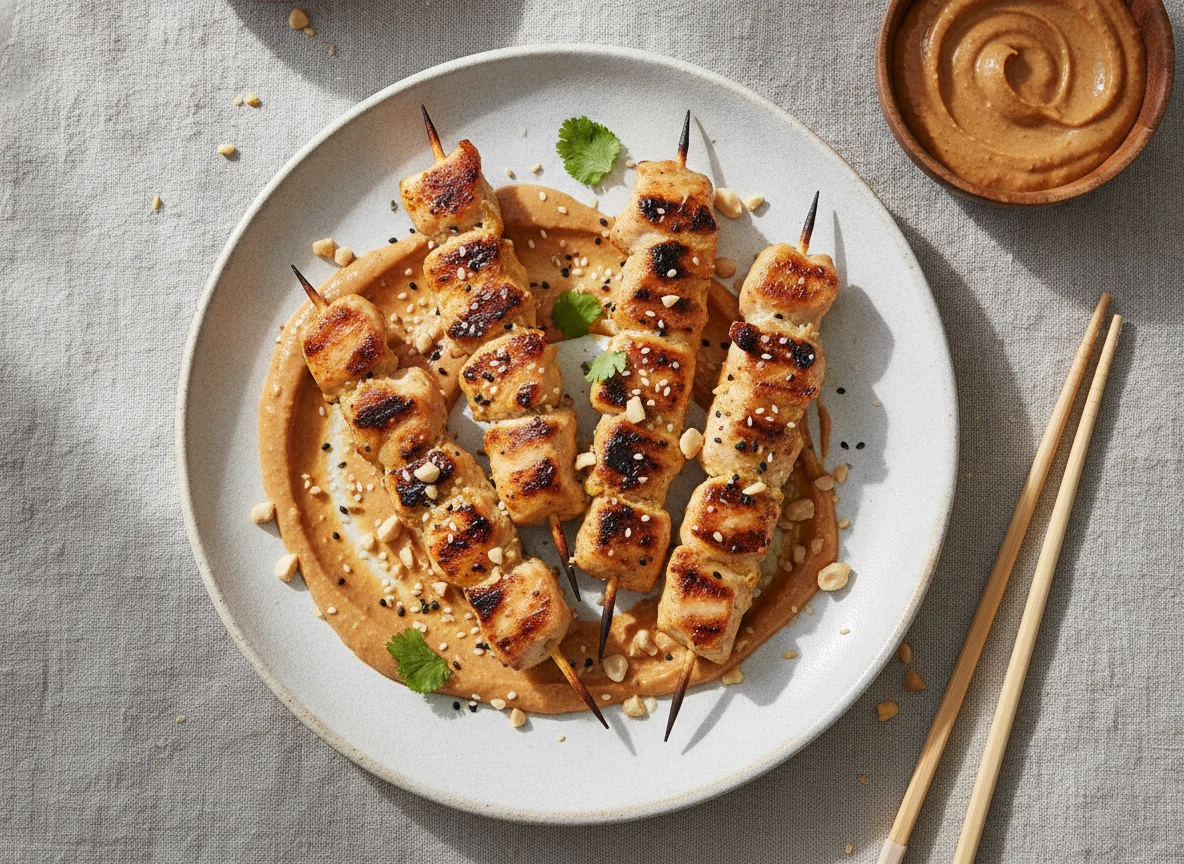 Hähnchen-Saté-Spieße mit Erdnusssauce photo