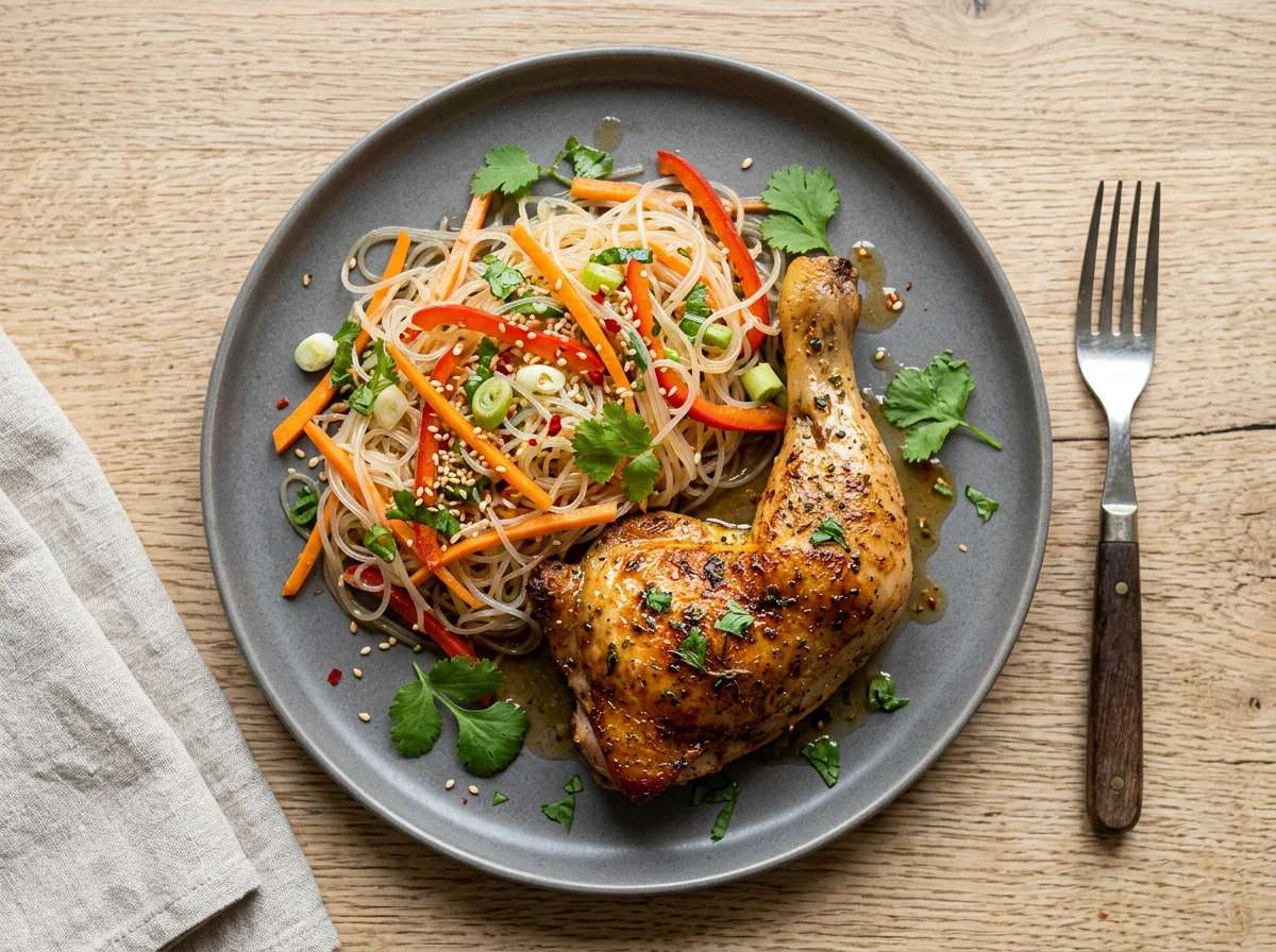 Hähnchenschenkel mit Glasnudelsalat photo