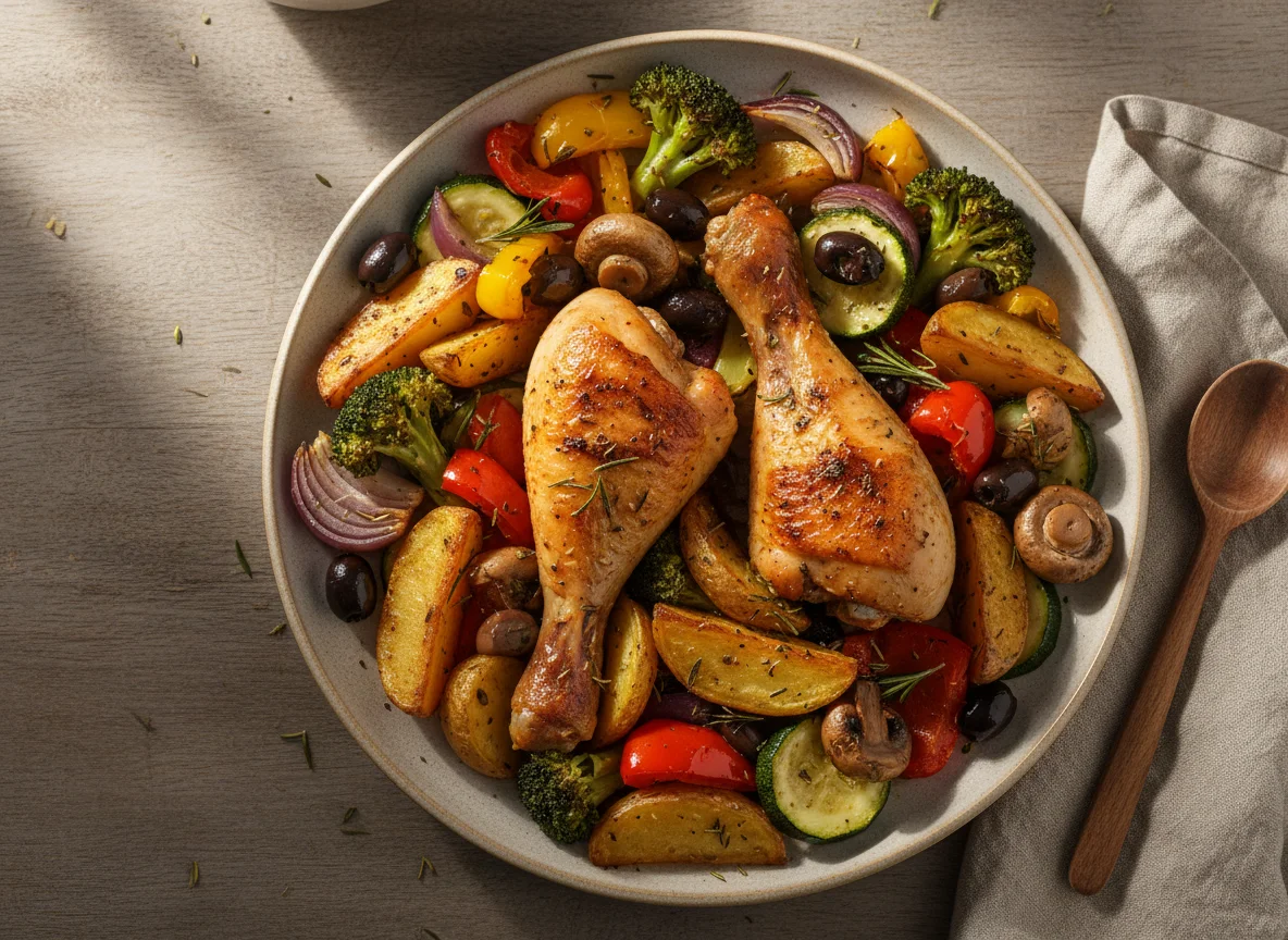 Hähnchenschenkel mit Ofengemüse photo