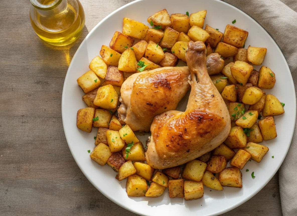Hähnchenschenkel mit Röstkartoffeln photo