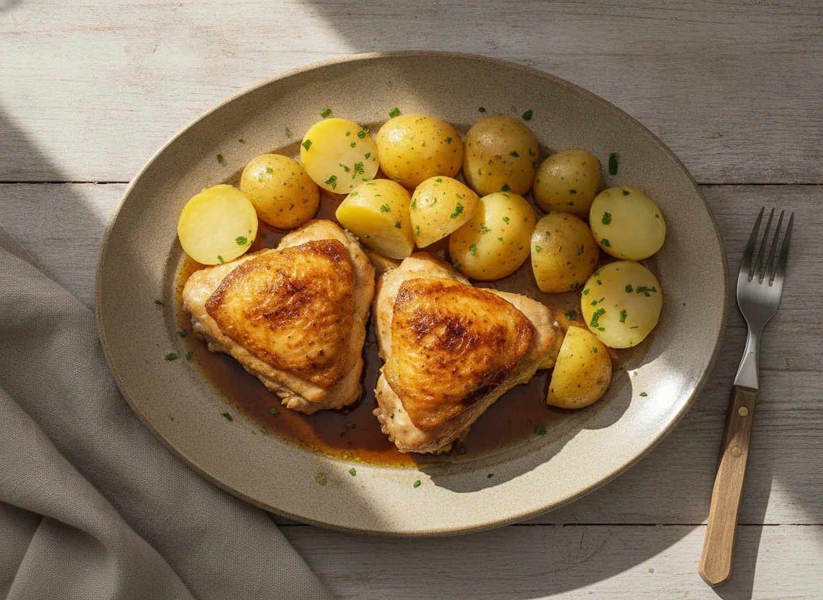 Hähnchenschenkel mit Salzkartoffeln photo