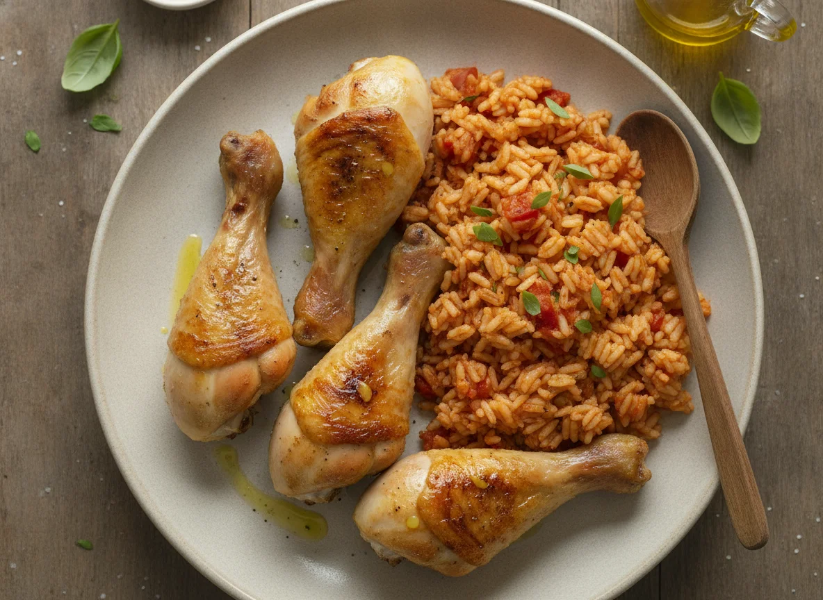 Hähnchenschenkel mit Tomatenreis photo