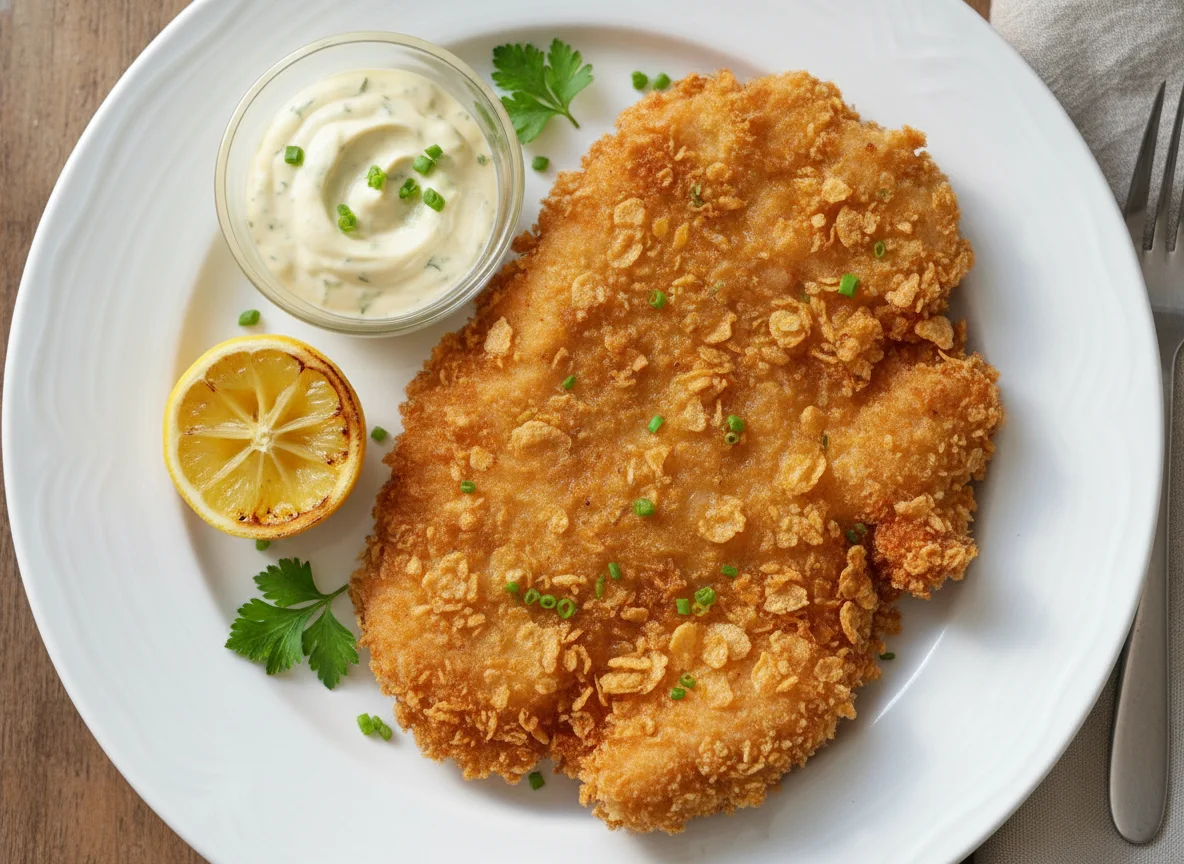 Hähnchenschnitzel in Cornflakes-Panade photo