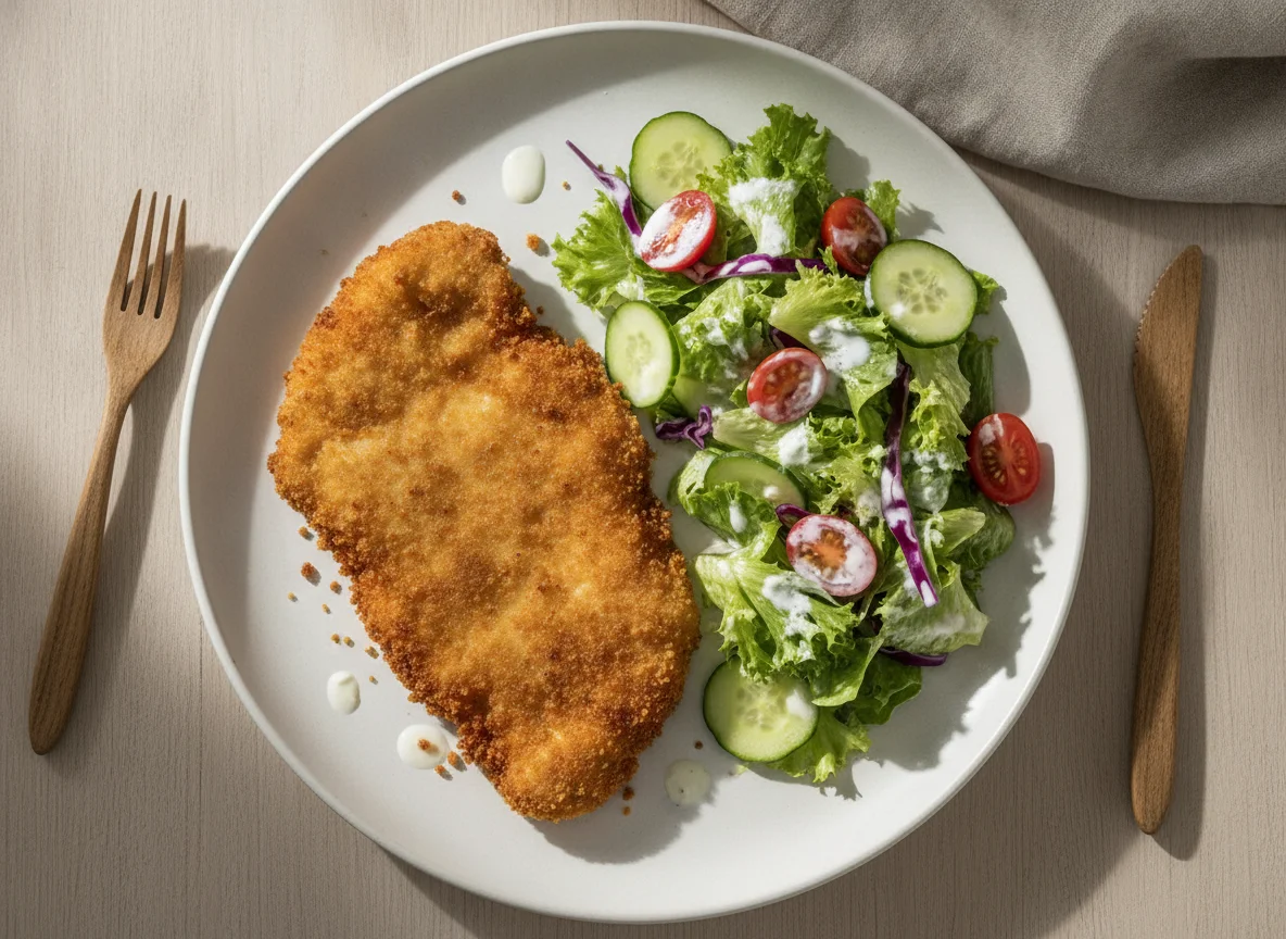 Hähnchenschnitzel mit gemischtem Salat photo