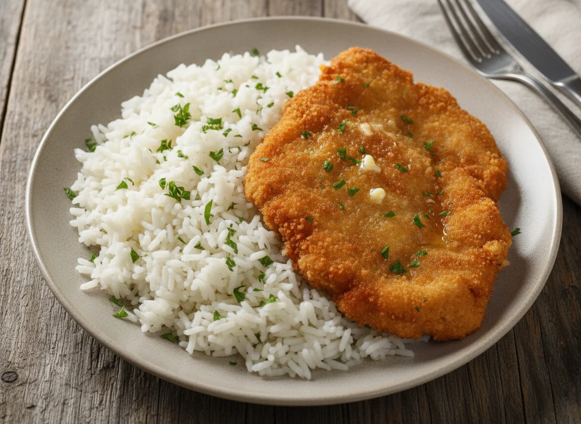 Hähnchenschnitzel mit Reis photo