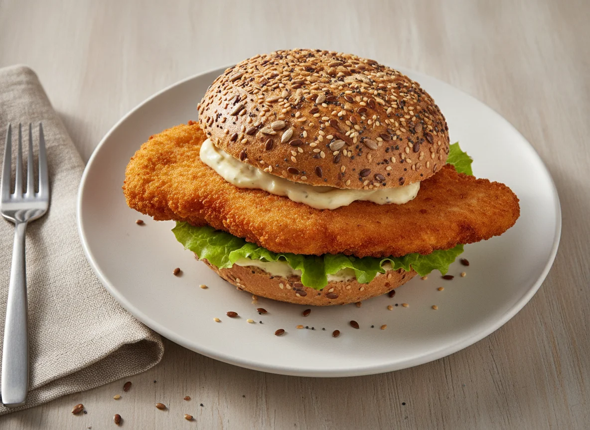 Hähnchenschnitzel-Brötchen mit Körnern photo
