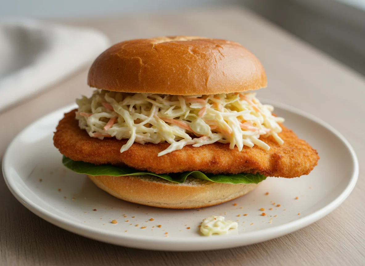 Hähnchenschnitzel-Brötchen mit Krautsalat photo