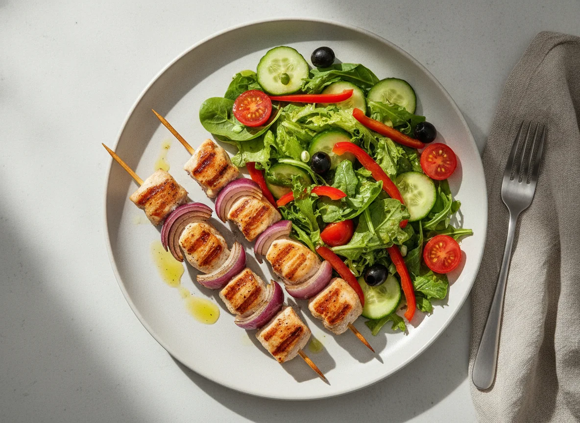 Hähnchenspieß mit gemischtem Salat photo