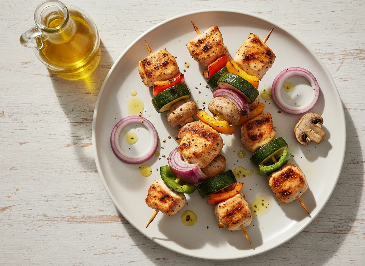 Hähnchenspieße mit gegrilltem Gemüse photo