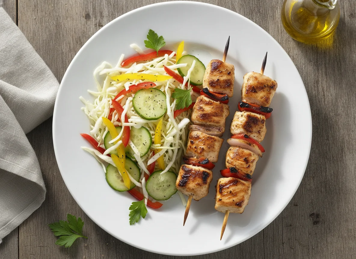 Hähnchenspieße mit gemischtem Salat photo