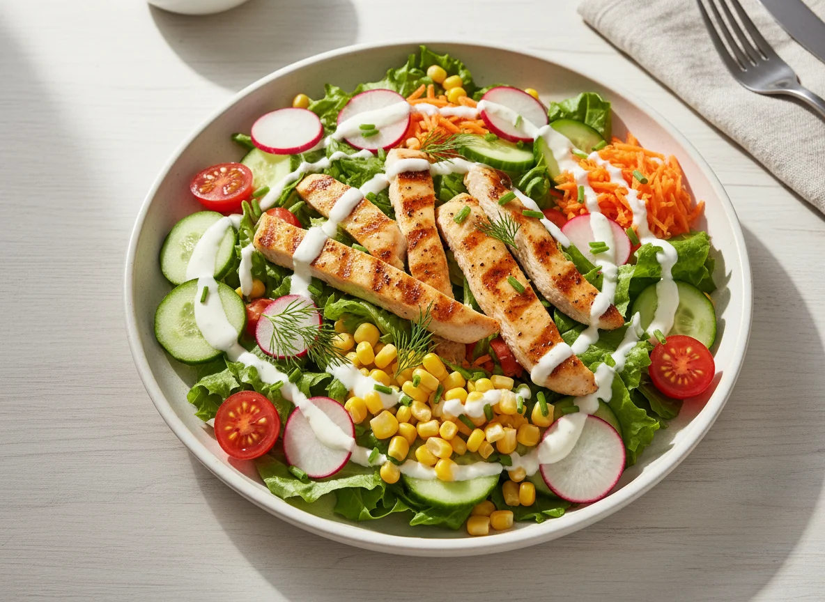 Hähnchenstreifen-Salat mit Joghurtdressing photo