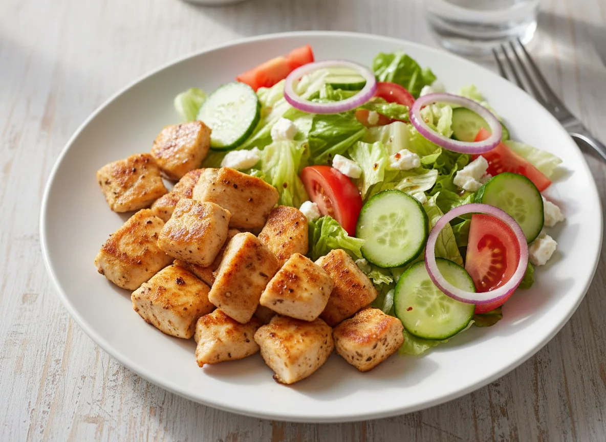 Hähnchenstücke mit Salat photo
