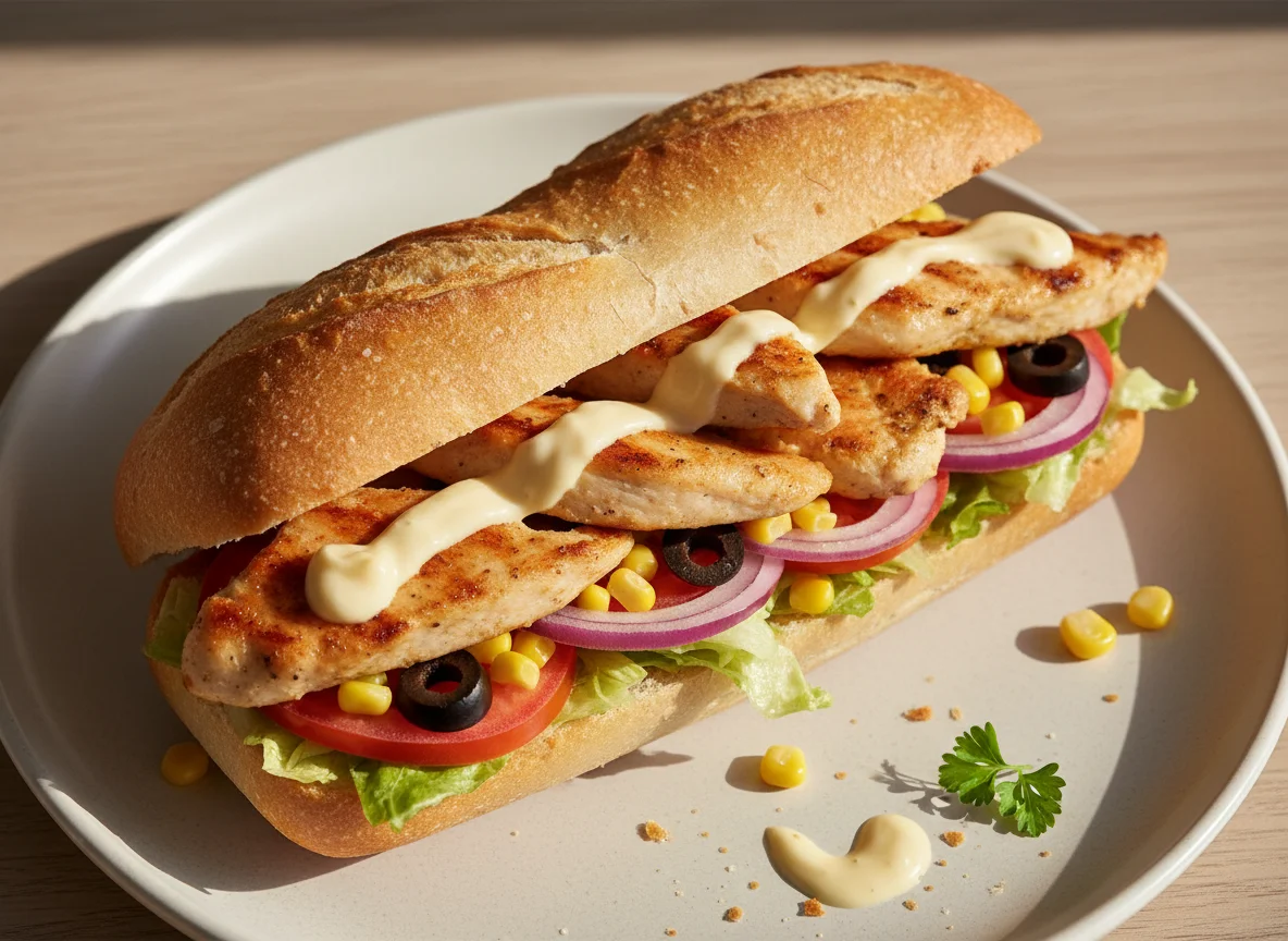 Hähnchen-Sub mit Gemüse und Soße photo