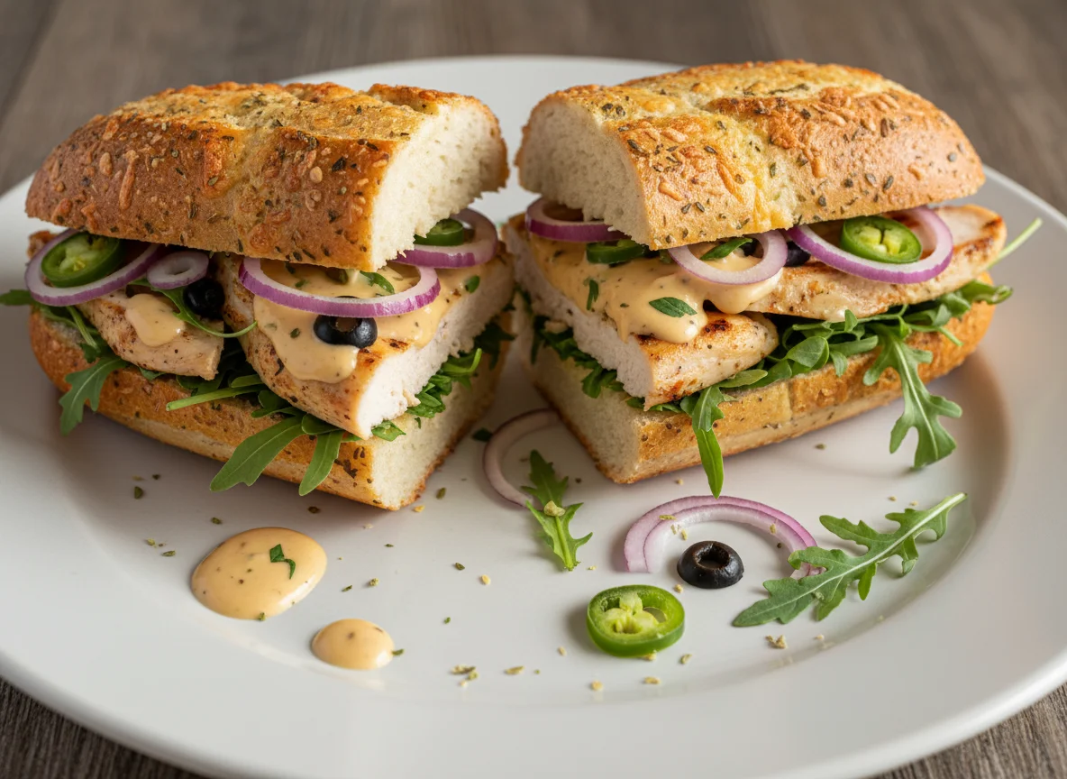 Hähnchen-Sub mit Käsesauce und Gemüse photo