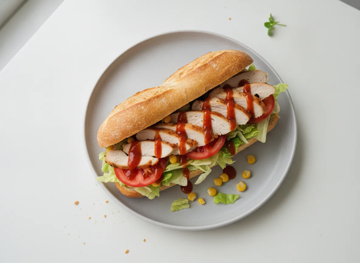 Hähnchen-Sub mit Salat und Sauce photo
