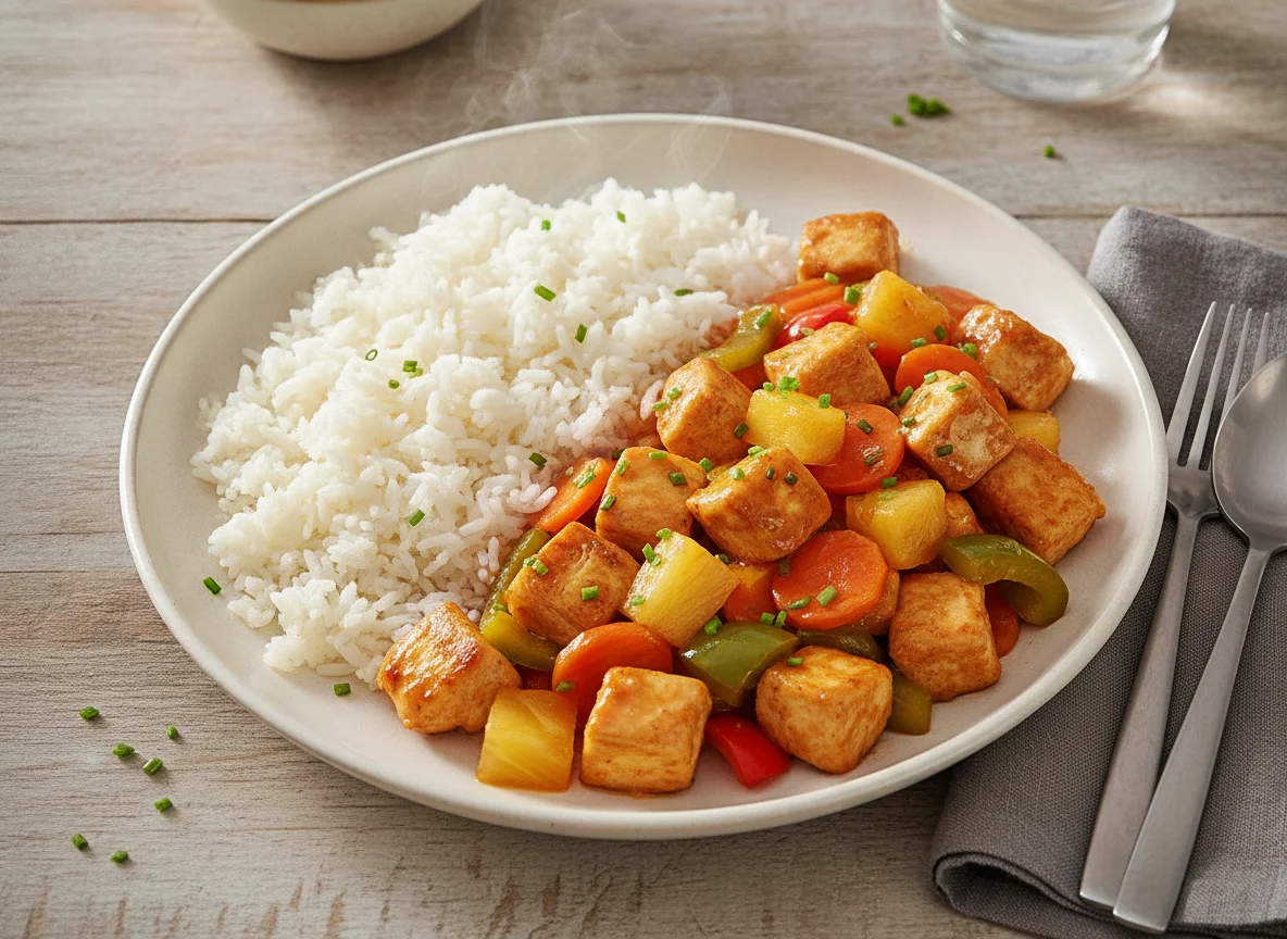 Hähnchen-Süß-Sauer mit Reis photo