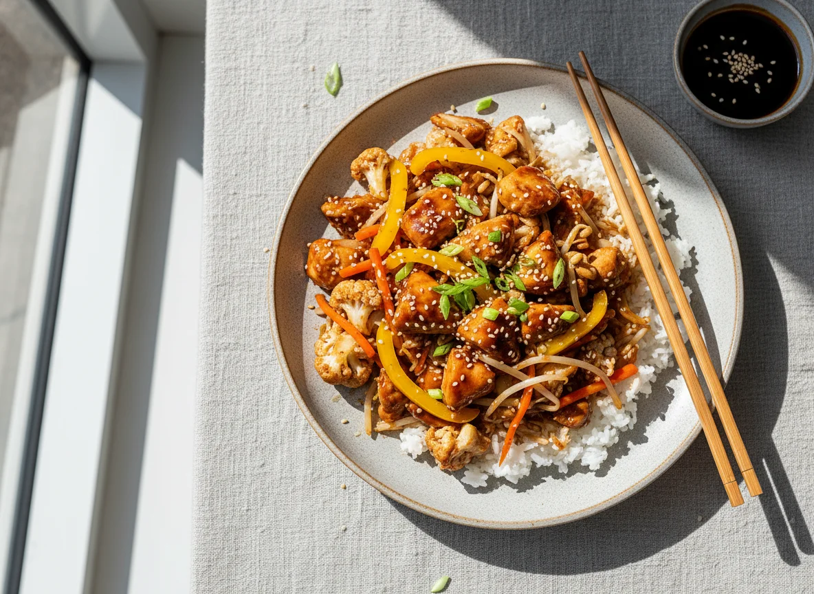 Hähnchen-Wok mit Reis photo