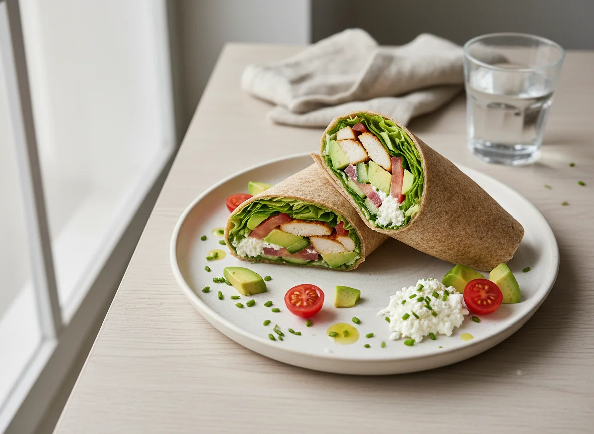 Hähnchen-Wrap mit Avocado und Hüttenkäse photo