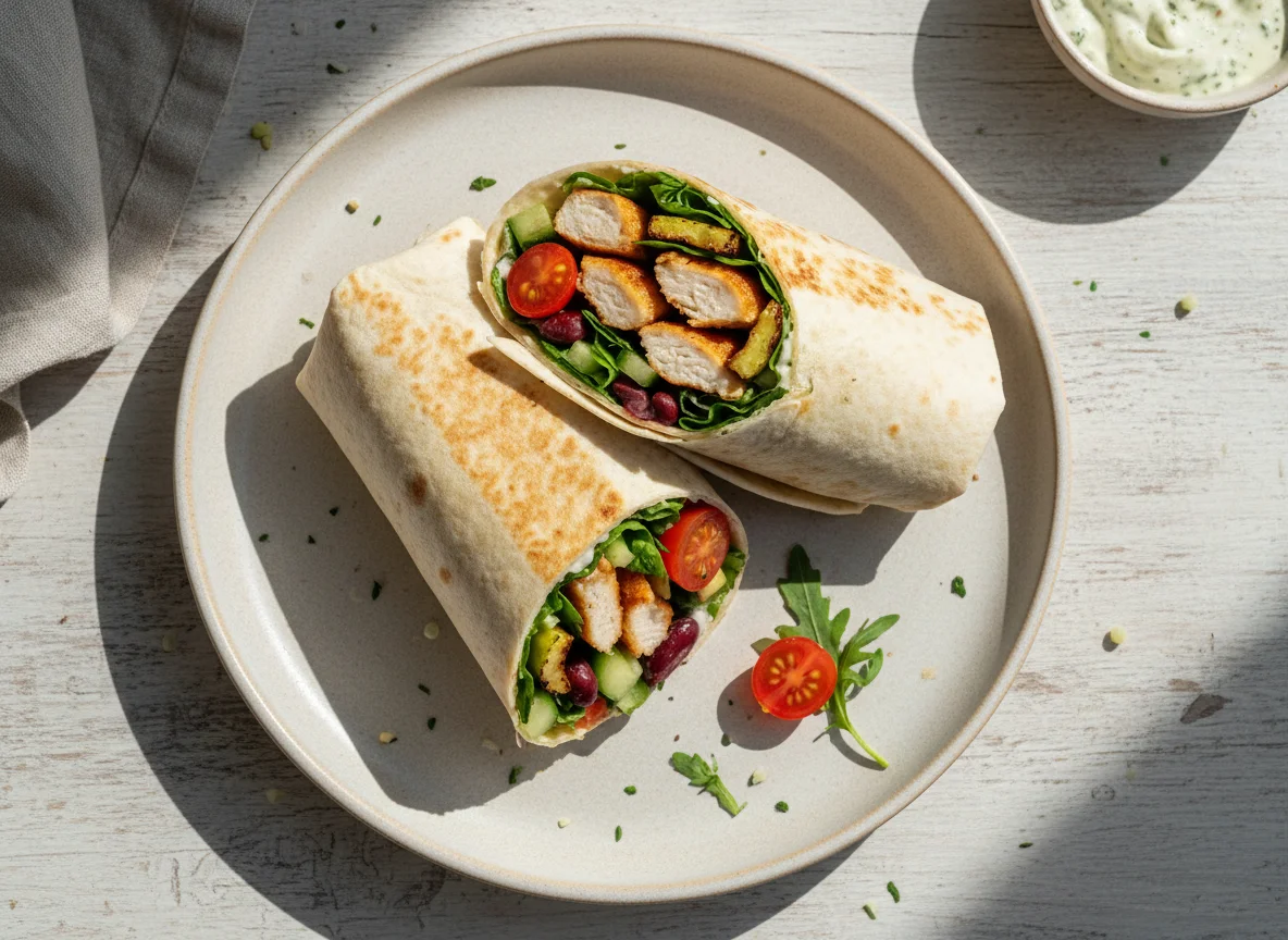 Hähnchen-Wrap mit Bohnen und Gemüse photo