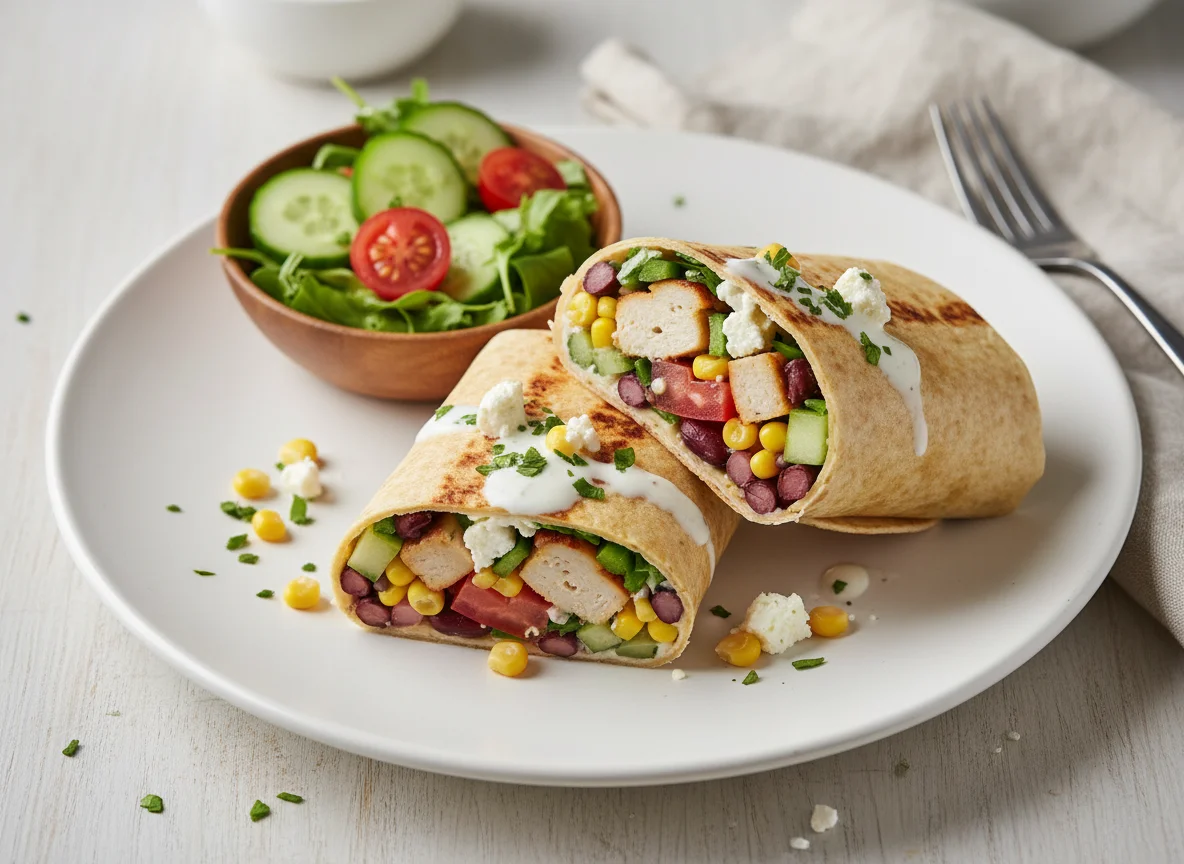 Hähnchen-Wrap mit Gemüse und Feta photo