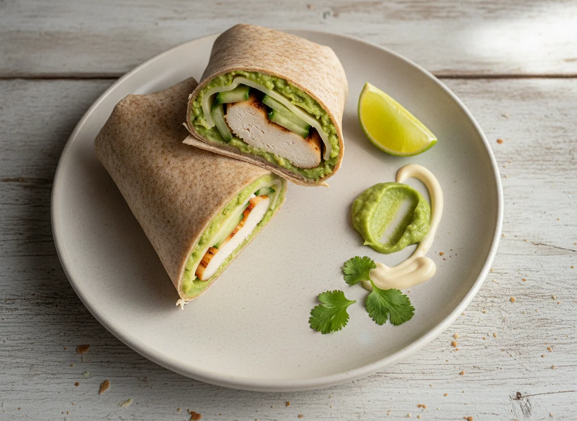 Hähnchen-Wrap mit Guacamole und Mayonnaise photo