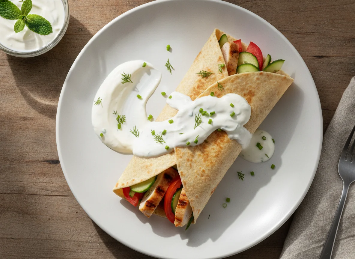 Hähnchen-Wrap mit Joghurt-Sauce photo