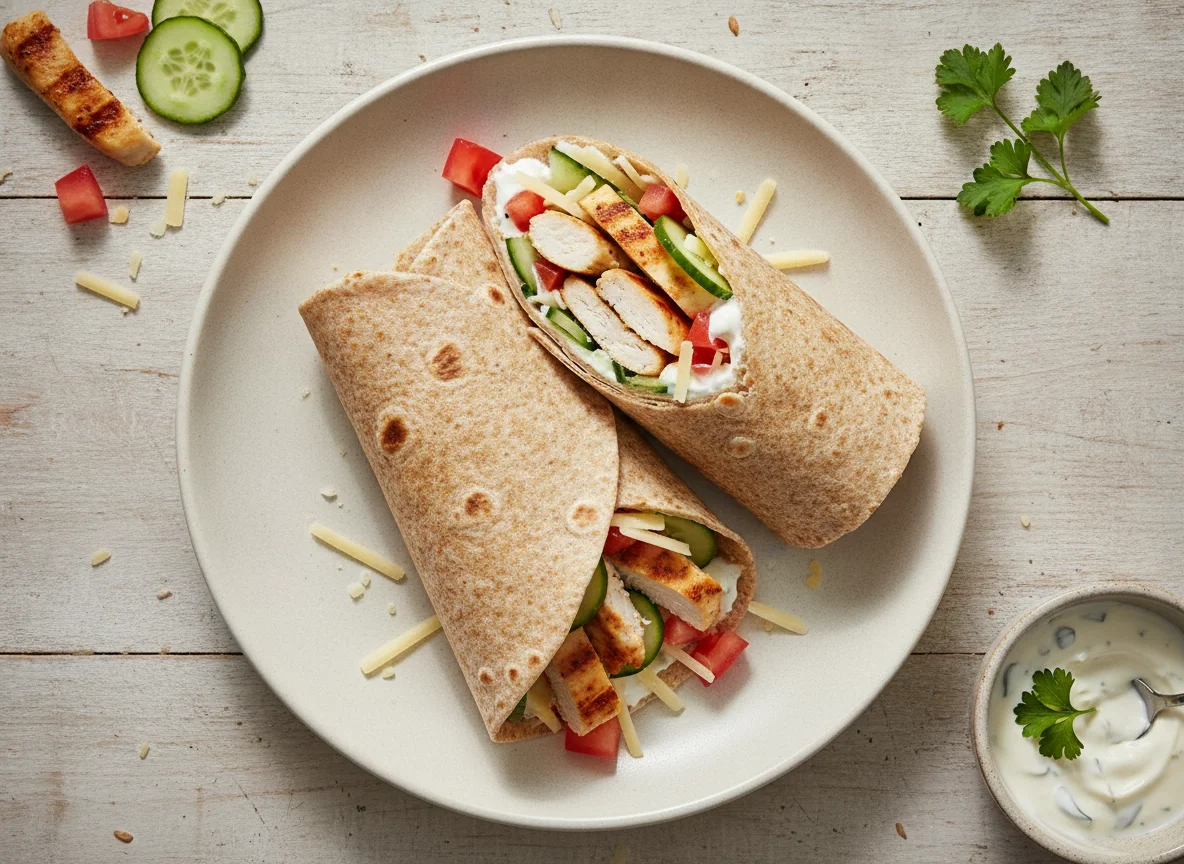 Hähnchen-Wrap mit Käse und Gemüse photo
