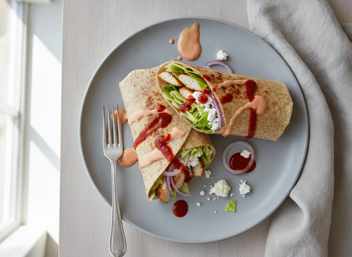 Hähnchen-Wrap mit Käse und Sauce photo