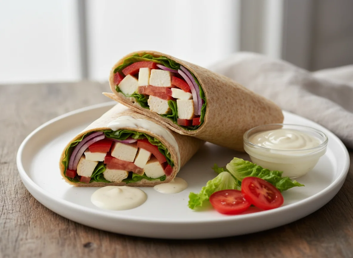 Hähnchen-Wrap mit Mozzarella und Gemüse photo