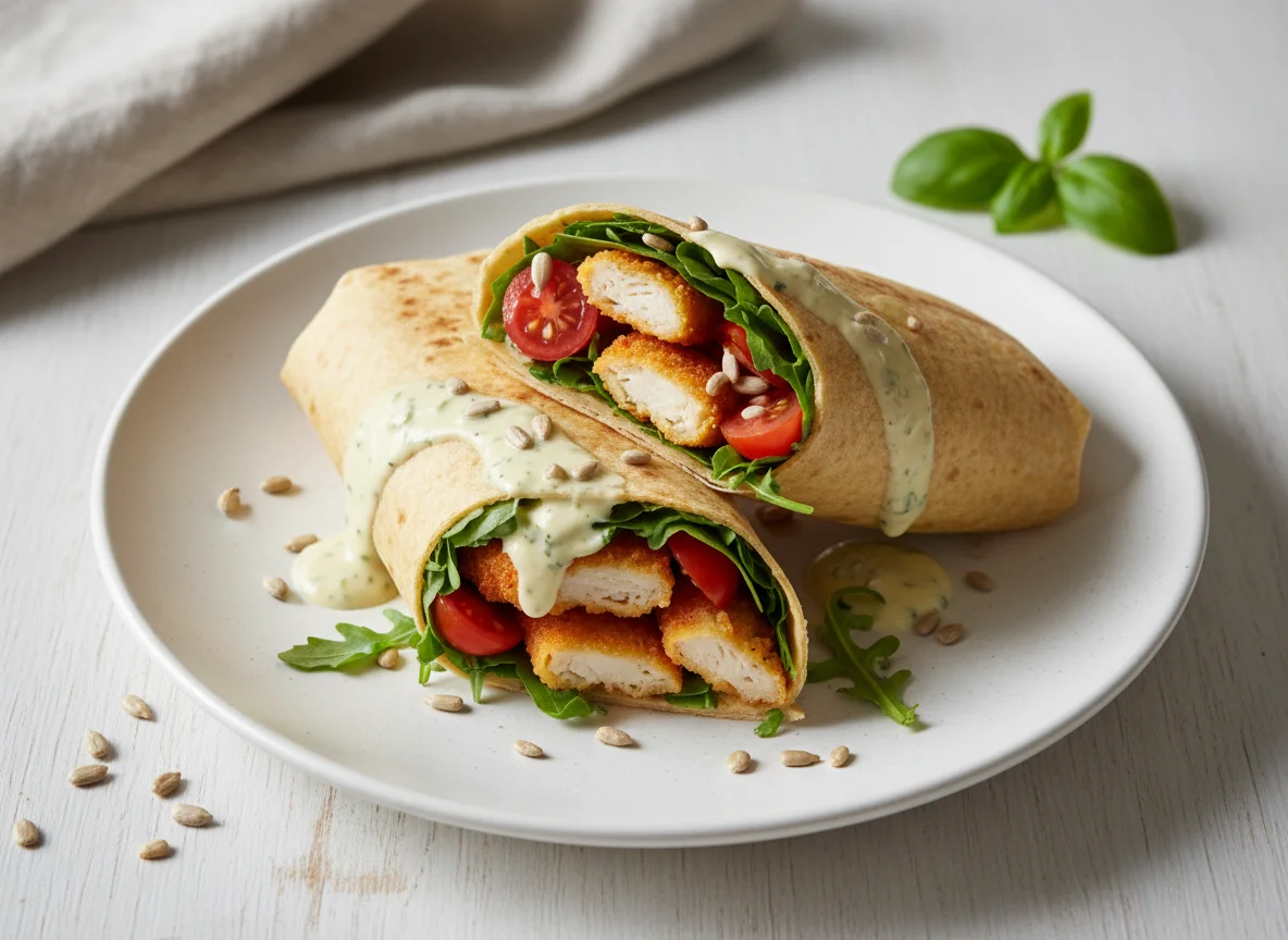 Hähnchen-Wrap mit Rucola und Tomaten photo
