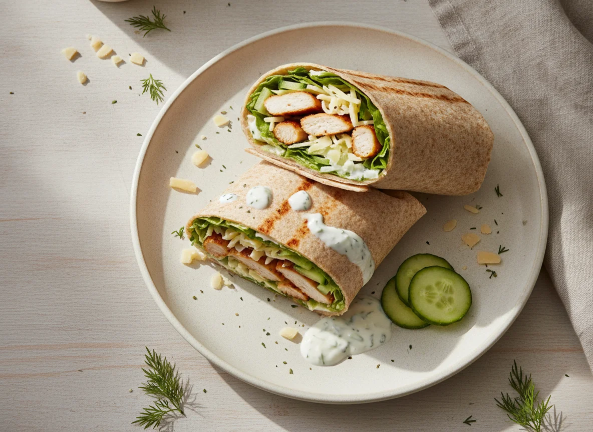 Hähnchen-Wrap mit Salat und Käse photo