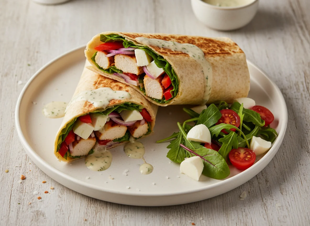 Hähnchen-Wrap mit Salat und Mozzarella photo